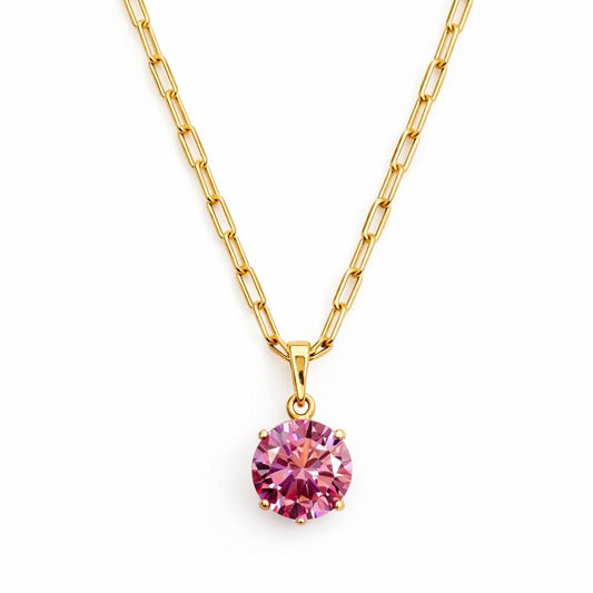 Apzeltīta kaklarota ar lielu rozā kristālu - 18k - apzeltita - rotas