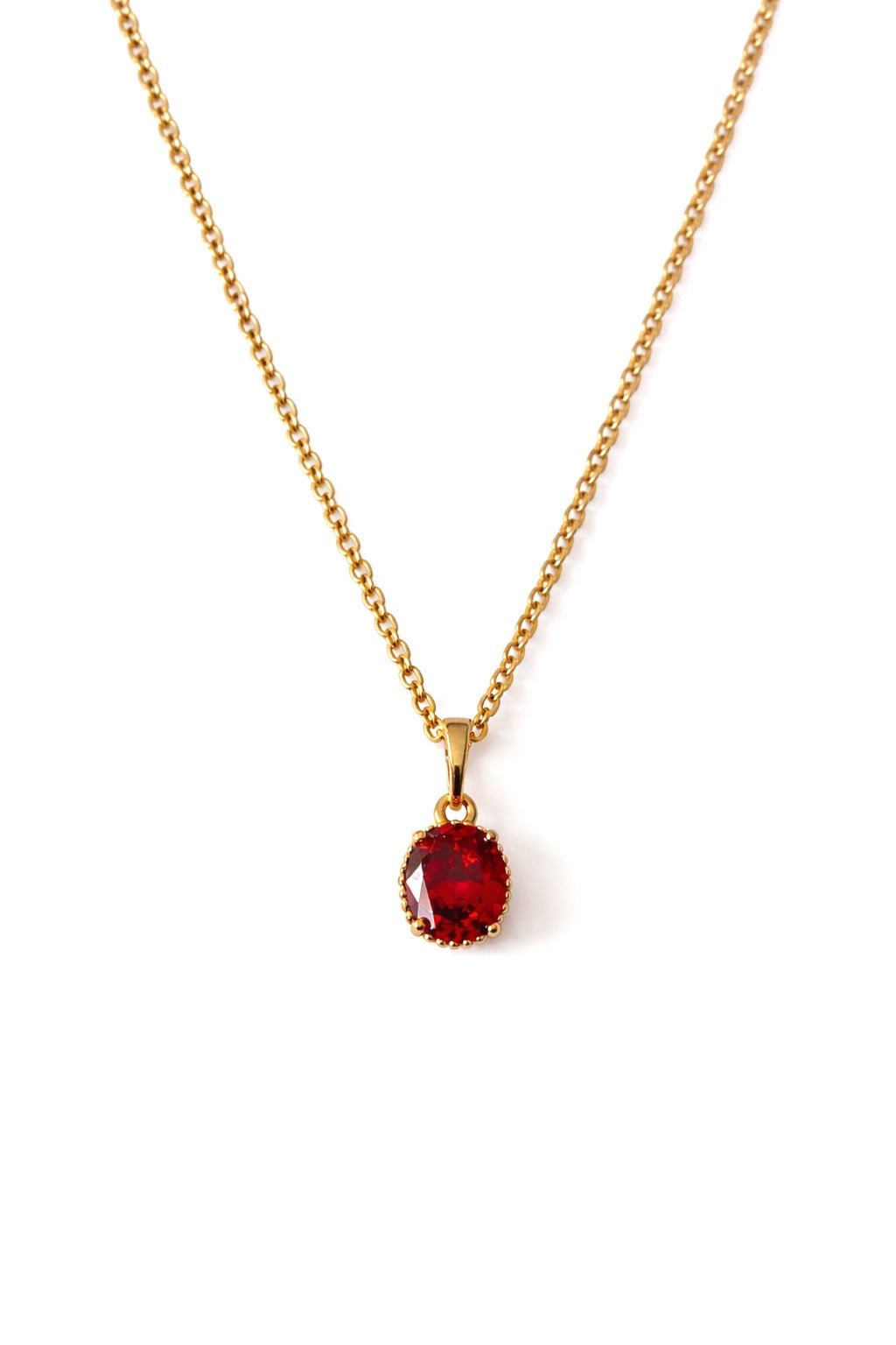 Apzeltīta kaklarota ar sarkanu ovālo kristālu - 18k - apzeltita - rotas
