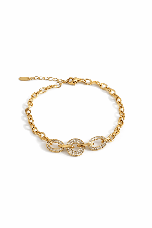 Apzeltīta rokassprādze ar cirkoniju riņķiem - 18k - apzeltita - rotas