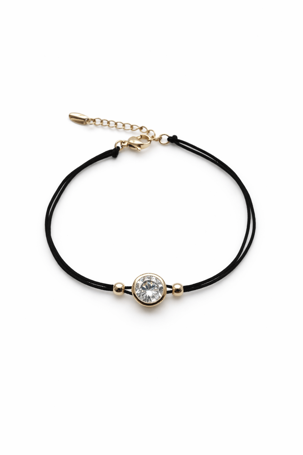 Apzeltīta rokassprādze ar melnu aukliņu un cirkoniju - 18k - apzeltita - rotas