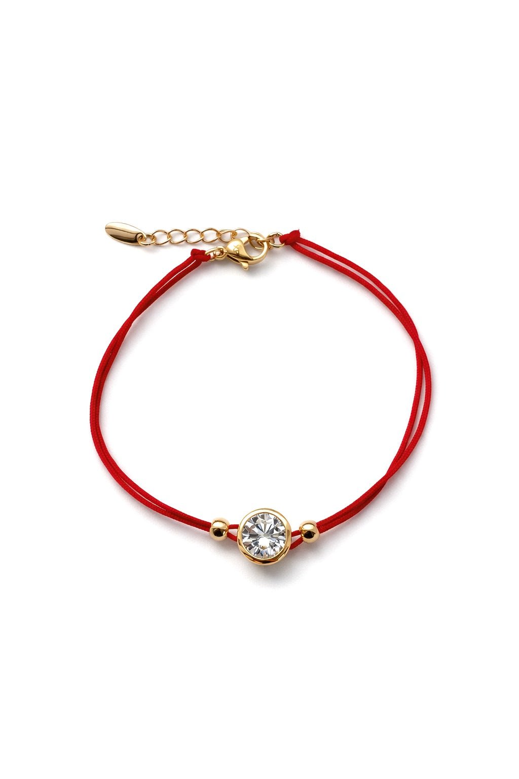 Apzeltīta rokassprādze ar sarkanu aukliņu un cirkoniju - 18k - apzeltita - rotas