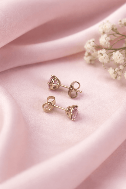 Apzeltītas nagliņas ar rozā kristālu - 18k - apzeltita - rotas