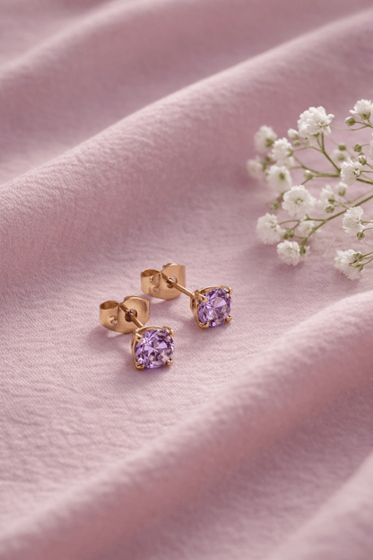 Apzeltītas nagliņas ar rozā kristālu - 18k - apzeltita - rotas