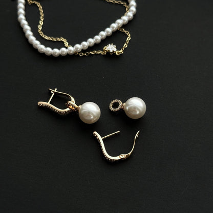 Apzeltīti 2 - in - 1 auskari ar noņemamu pērlīti un cirkonijiem - 18k - apzeltita - rotas