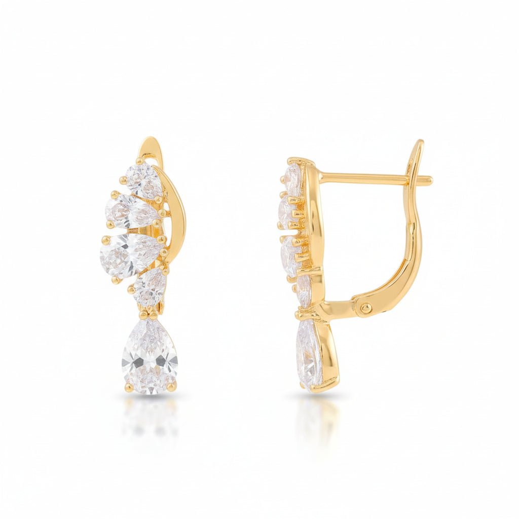 Apzeltīti auskari ar cirkonijiem un nokarenu lāsīti - 18k - apzeltita - rotas