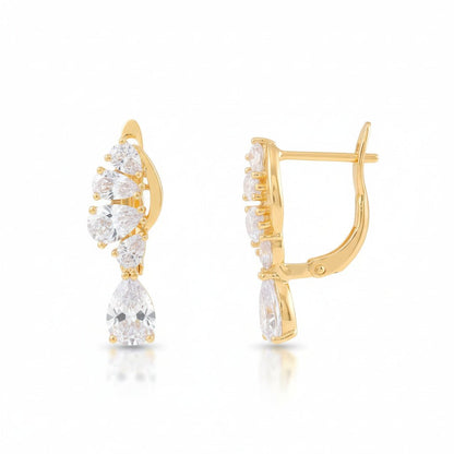 Apzeltīti auskari ar cirkonijiem un nokarenu lāsīti - 18k - apzeltita - rotas