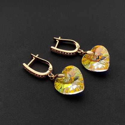 Apzeltīti auskari ar dzeltenu kristāla sirsniņām - 18k - apzeltita - rotas