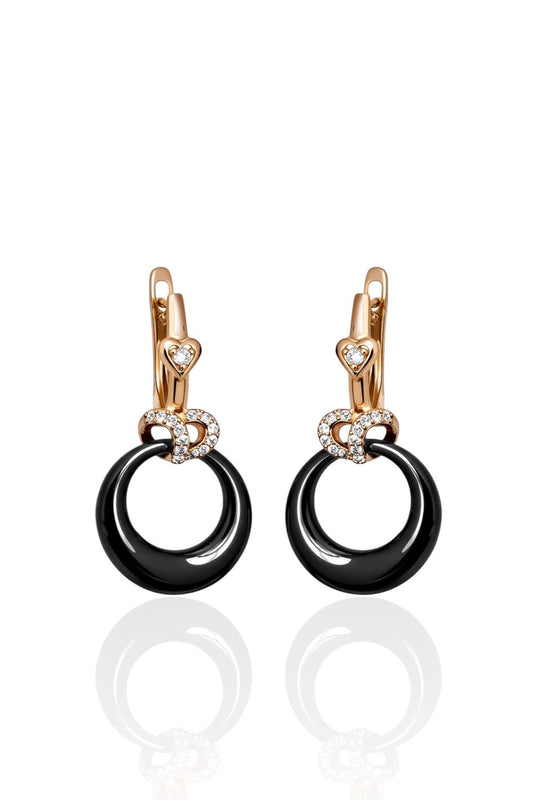 Apzeltīti auskari ar melnu keramiku un sirsnīņām - 18k - apzeltita - rotas