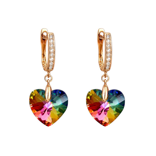 Apzeltīti auskari ar varavīksnes kristāla sirsniņām - 18k - apzeltita - rotas