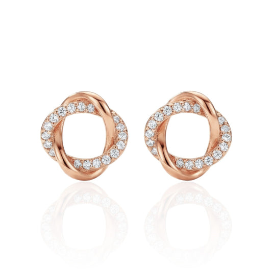 Apzeltīti nagliņauskari ar savītu dizainu un cirkonijiem - 18k - apzeltita - rotas