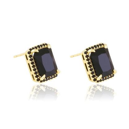 Apzeltīti nagliņu auskari ar melniem cirkonijiem - 18k - apzeltita - rotas