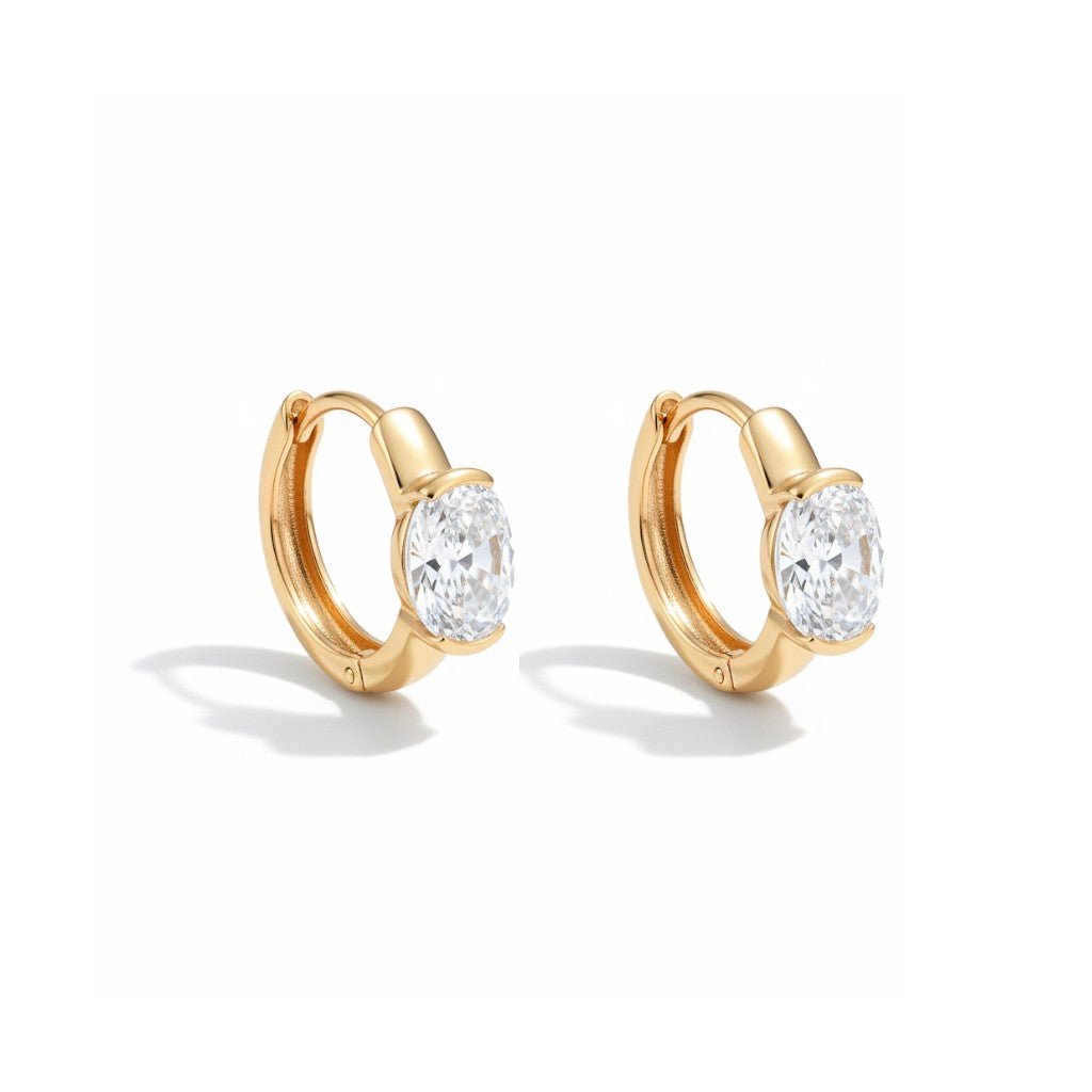 Apzeltīti riņķīši ar baltu ovālo cirkoniju - 18k - apzeltita - rotas