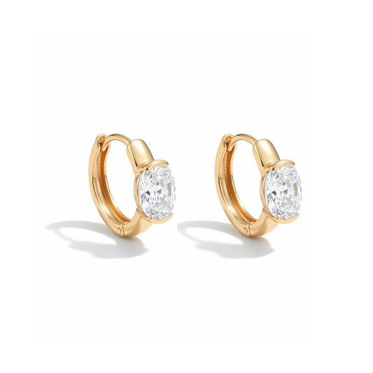 Apzeltīti riņķīši ar baltu ovālo cirkoniju - 18k - apzeltita - rotas