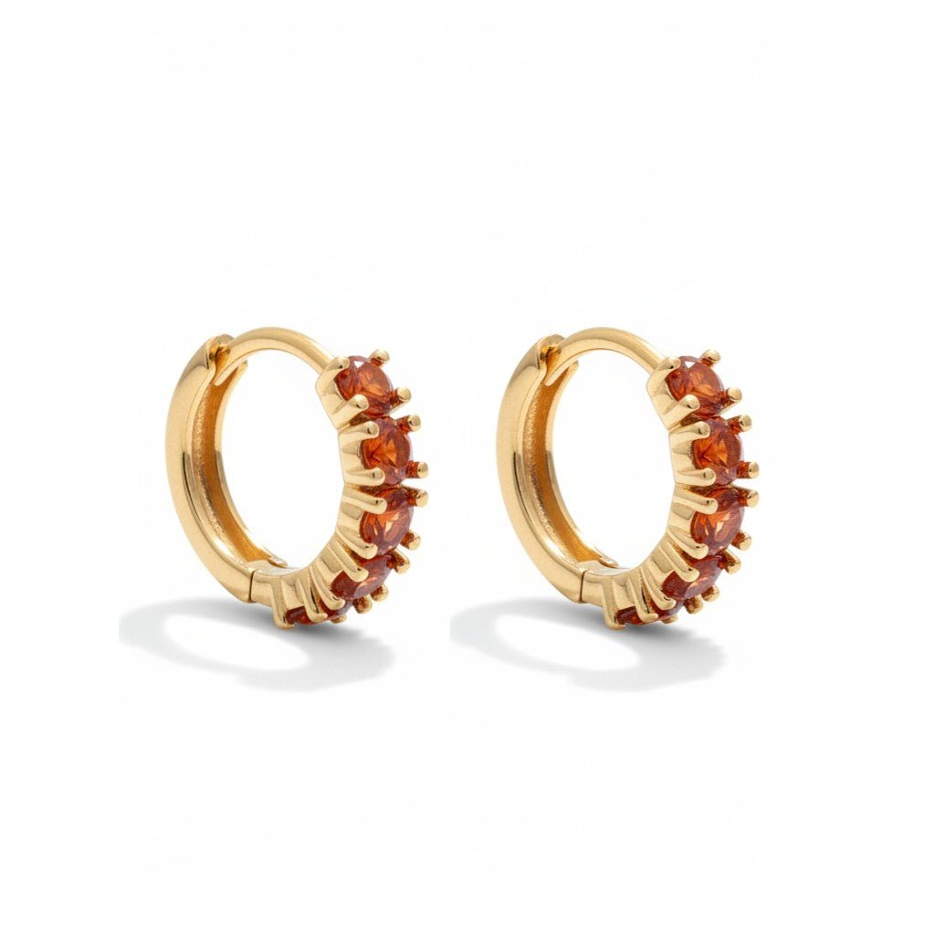 Apzeltīti riņķīši ar sarkaniem kristāliem - 18k - apzeltita - rotas