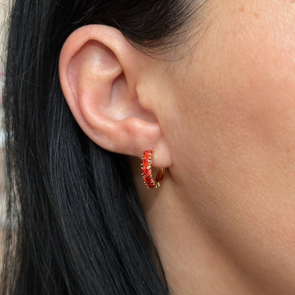 Apzeltīti riņķīši ar sarkaniem kristāliem - 18k - apzeltita - rotas