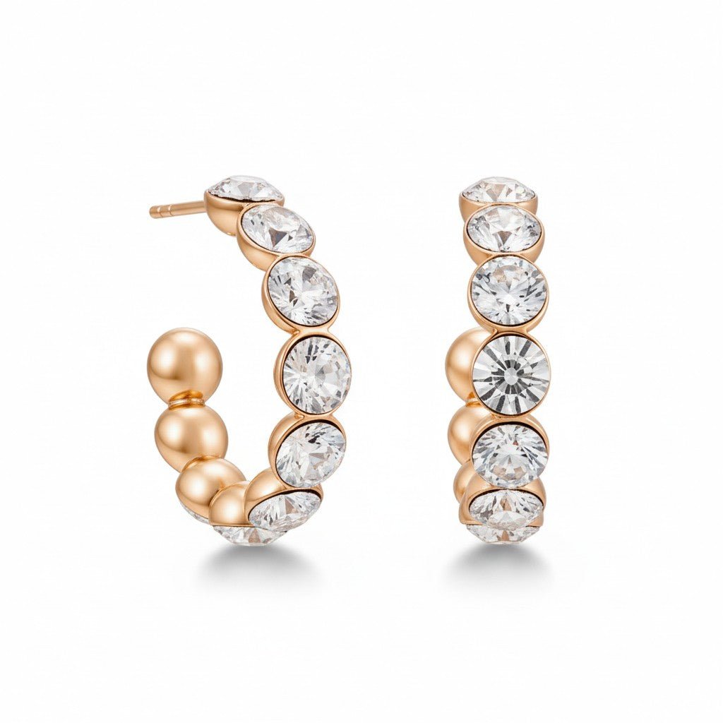 Apzeltīti riņķīšu auskari ar kristāliem - 18k - apzeltita - rotas