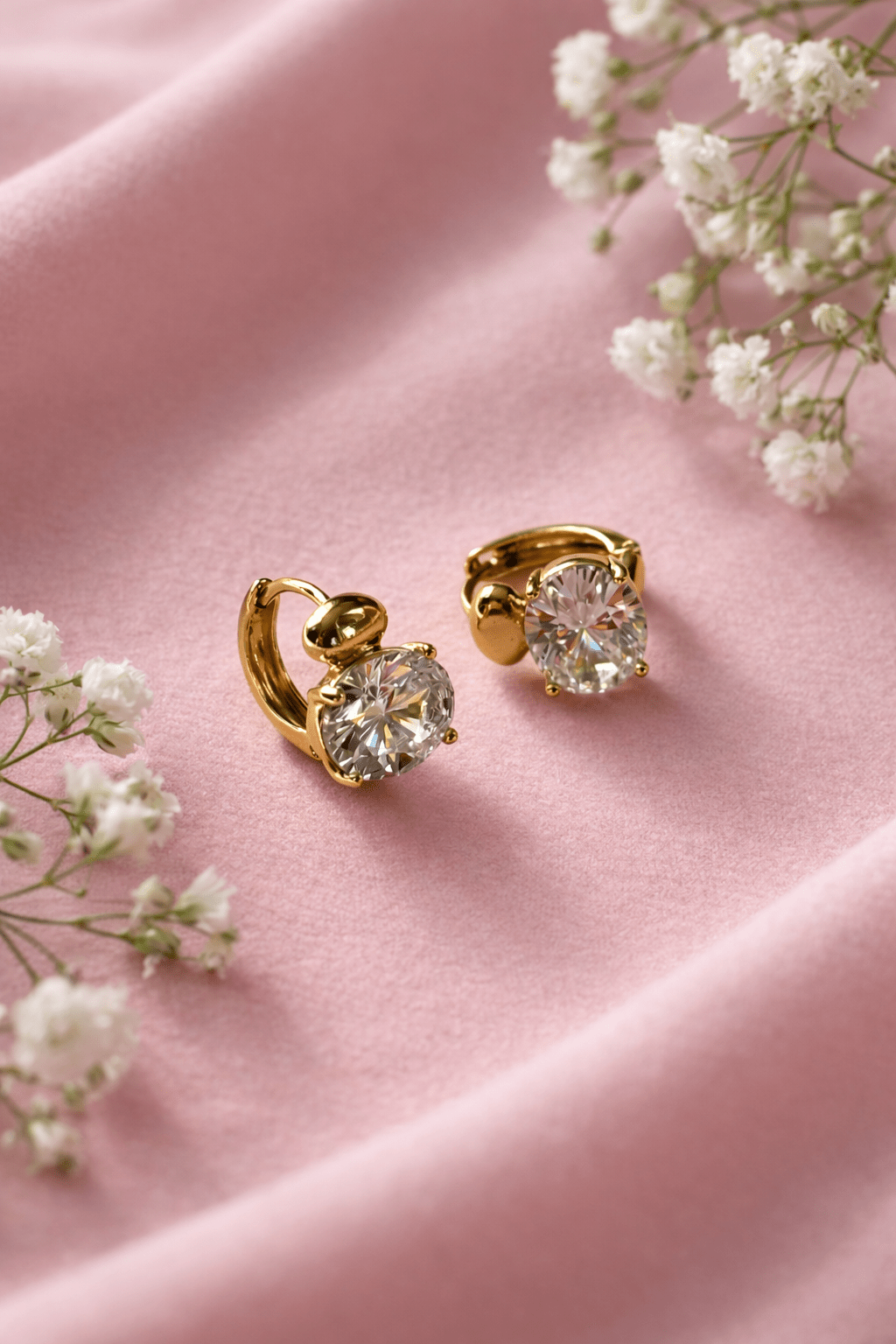 Apzeltīti riņķīšu auskari ar lielu solitaire cirkoniju - 18k - apzeltita - rotas