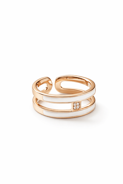 Apzeltīts gredzens ar baltu akcentu un cirkonijiem - 18k - apzeltita - rotas