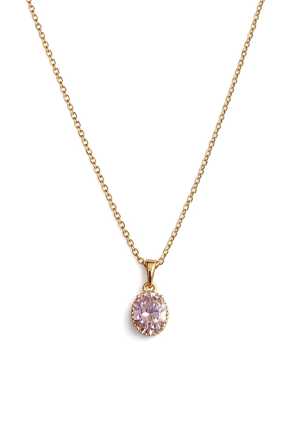 Apzeltīts kaklarota ar rozā kristālu kulonu - 18k - apzeltita - rotas