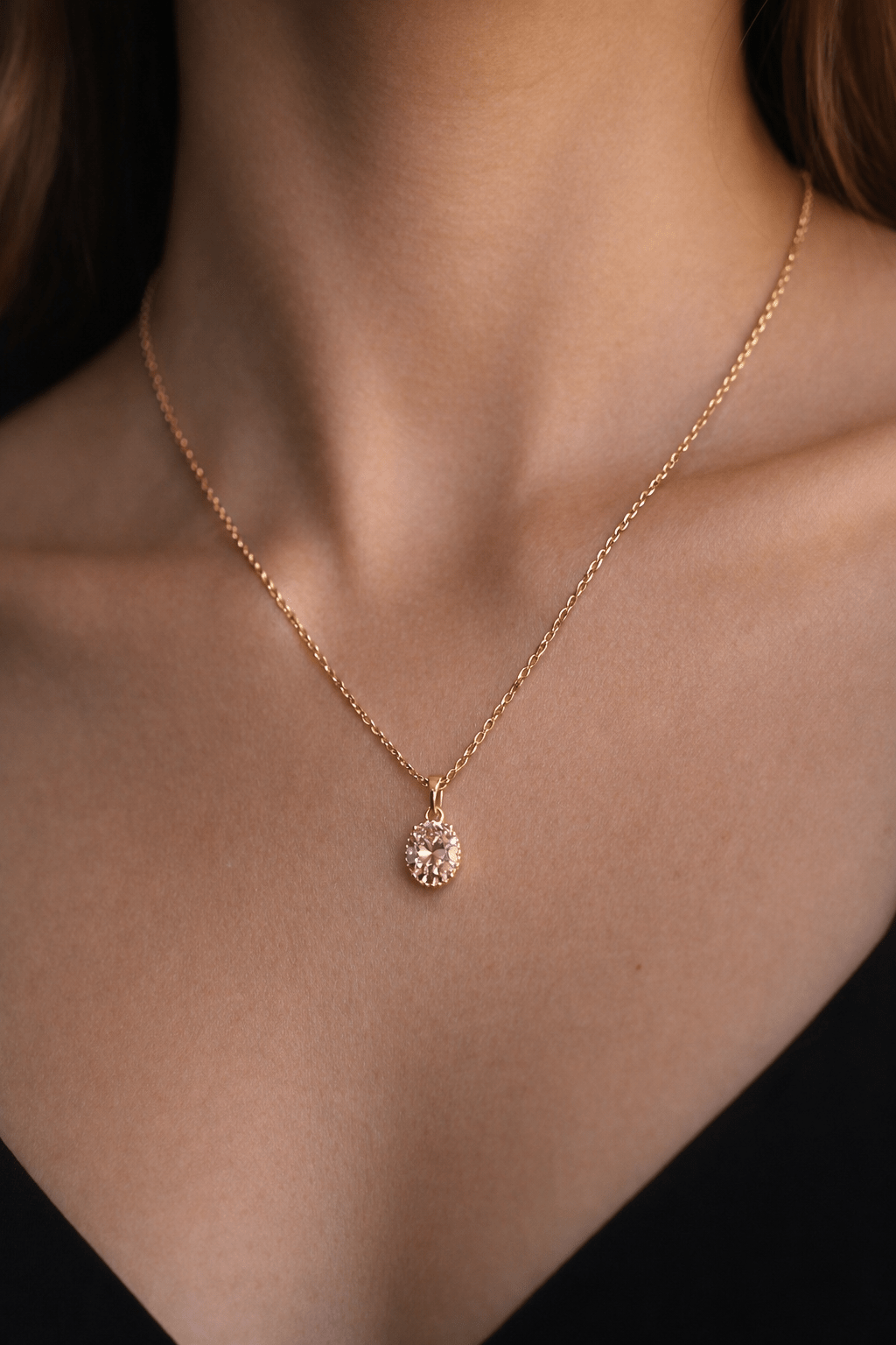 Apzeltīts kaklarota ar rozā kristālu kulonu - 18k - apzeltita - rotas