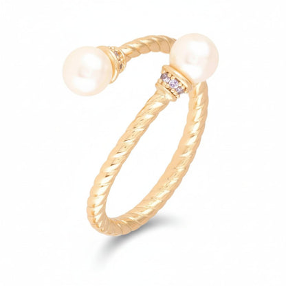 Apzeltīts pērļu gredzens ar cirkonijiem - 18k - apzeltita - rotas