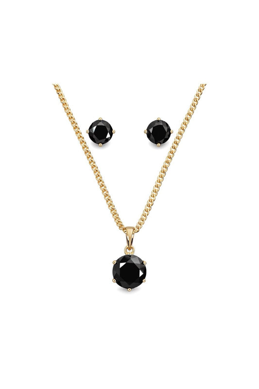 Apzeltīts rotu komplekts ar melnu cirkoniju - 18k - apzeltita - rotas