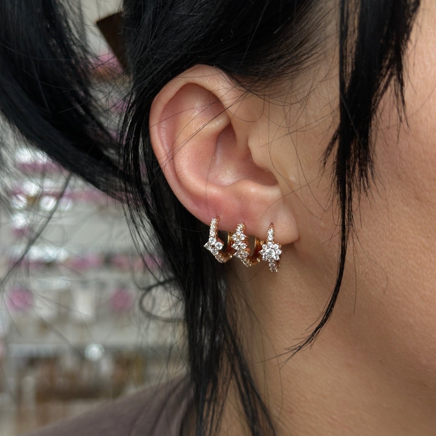 Apzeltītu auskaru komplekts ar 3 pāriem riņķīšu - 18k - apzeltita - rotas