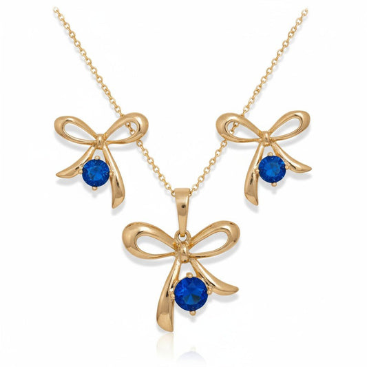 Blue Bow – Rotu komplekts ar zilu akcentu – apzeltītas rotaslietas | Tavas Rotas