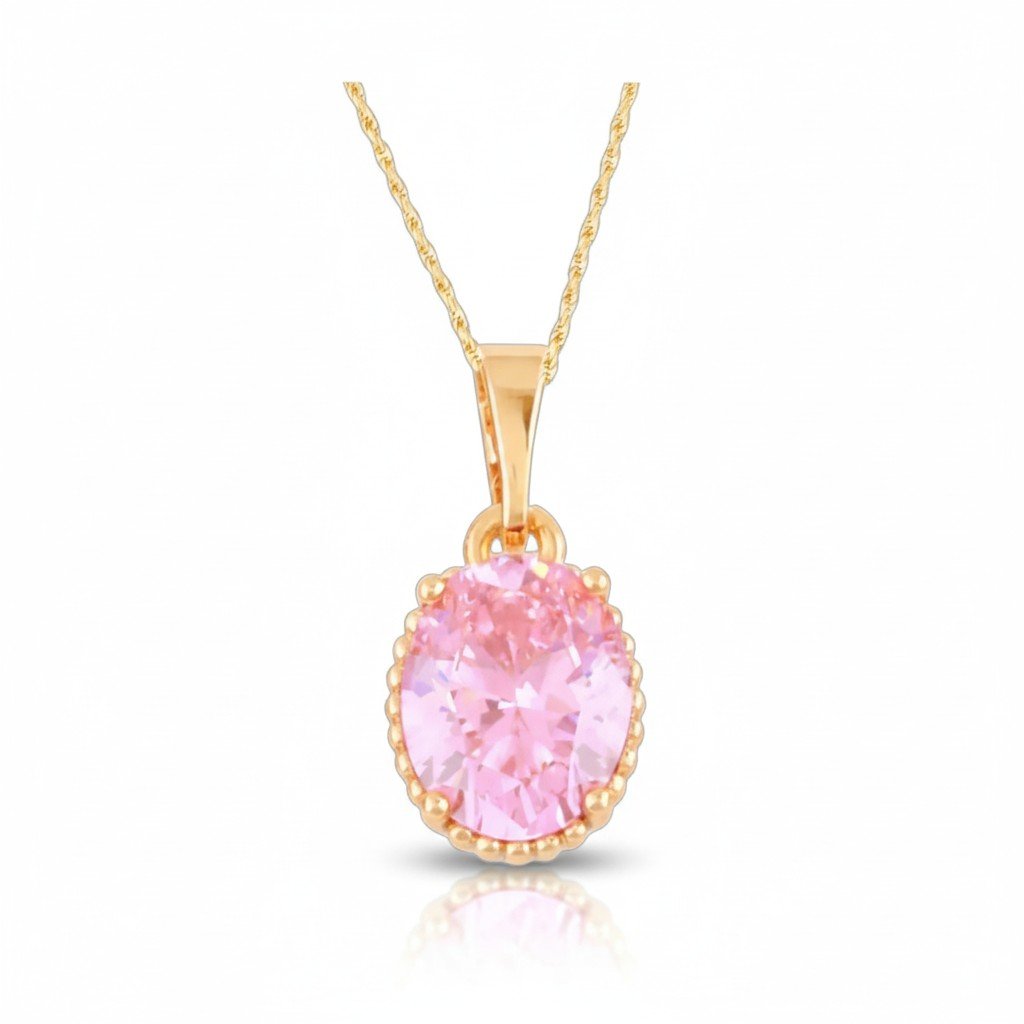  - Blush Gem – Rozā ovāla kristāla kaklarota - 1