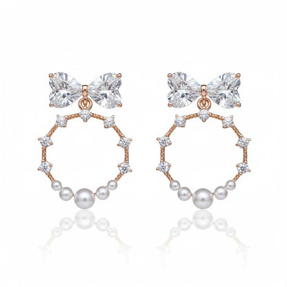 Bow Pearl Grace - Gold Plated Earrings with Pearls and Zirconia – apzeltītas rotaslietas | Tavas Rotas