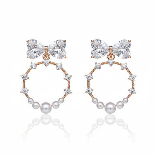 Bow Pearl Grace - Gold Plated Earrings with Pearls and Zirconia – apzeltītas rotaslietas | Tavas Rotas