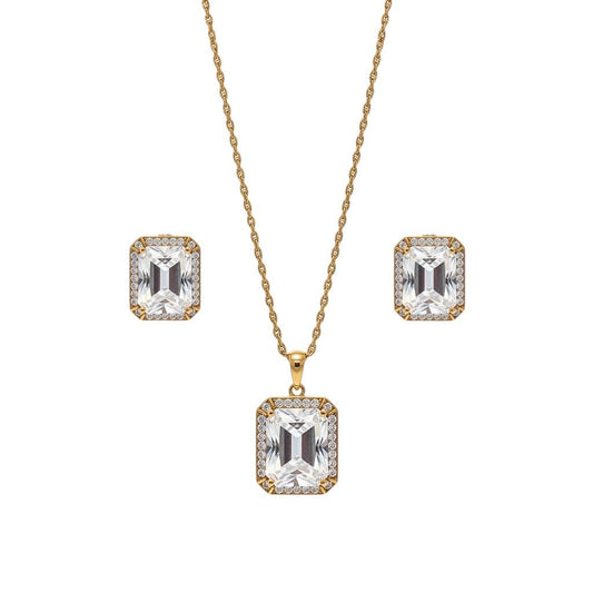 Diamond Luxe – apzeltīts rotu komplekts ar dzidru kristālu - 18k - apzeltita - rotas