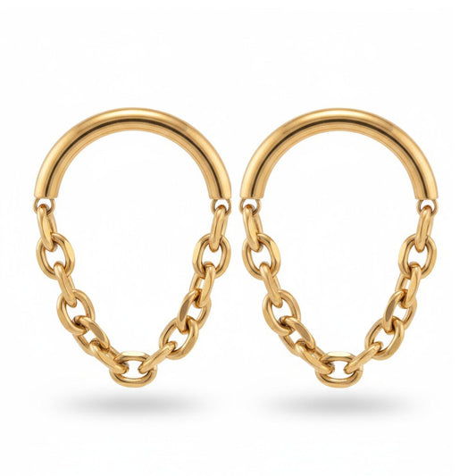 Golden Chain – Apzeltīti lieli nagliņauskari ar ķēdīti – apzeltītas rotaslietas | Tavas Rotas