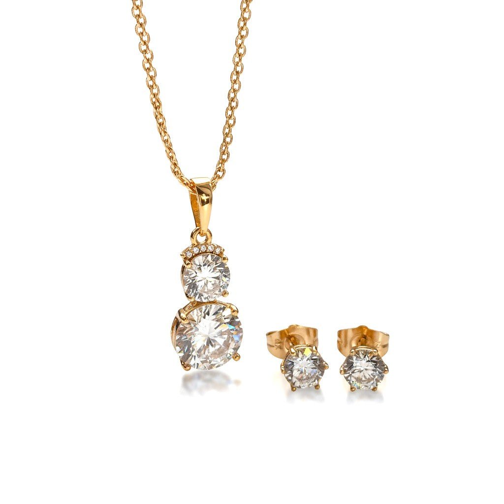 Golden Shine – Apzeltīts rotu komplekts ar dzidriem cirkonijiem – apzeltītas rotaslietas | Tavas Rotas