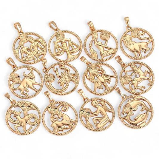 Horoskopa kulons – zodiaka zīmes amulets apzeltīts kulons astroloģija dāvana dzimšanas dienā