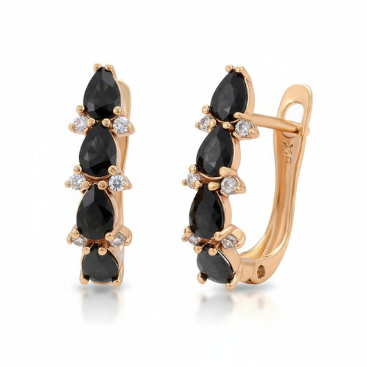 Midnight Drops – Apzeltīti auskari ar melniem kristāliem – apzeltītas rotaslietas | Tavas Rotas