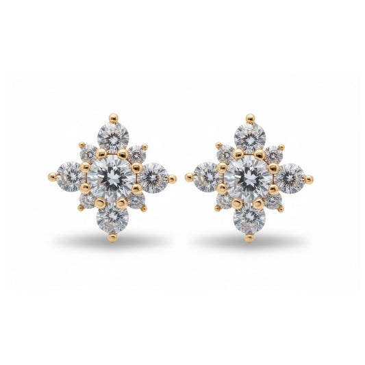 Crystal Bloom – Apzeltīti auskari ar dzidriem cirkonijiem