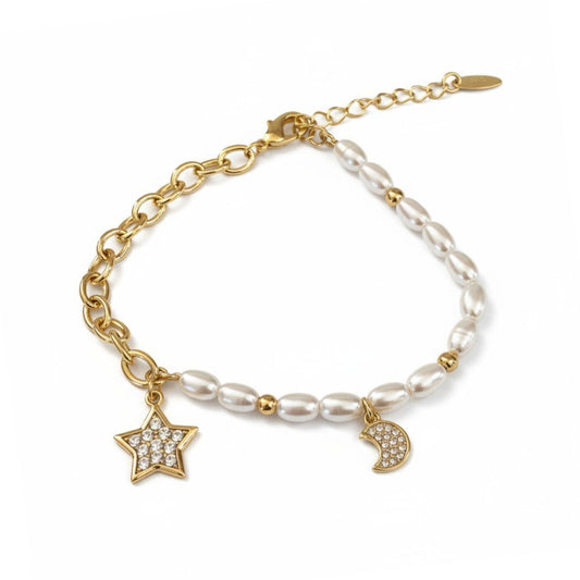 Moon & Star – Rokassprādze ar pērlītēm – apzeltītas rotaslietas | Tavas Rotas