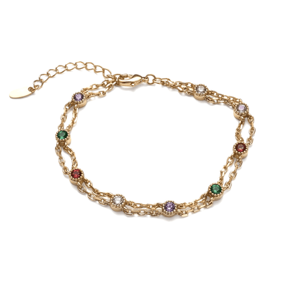 Rainbow Grace – Apzeltīta rokassprādze ar krāsainiem cirkonijiem – apzeltītas rotaslietas | Tavas Rotas