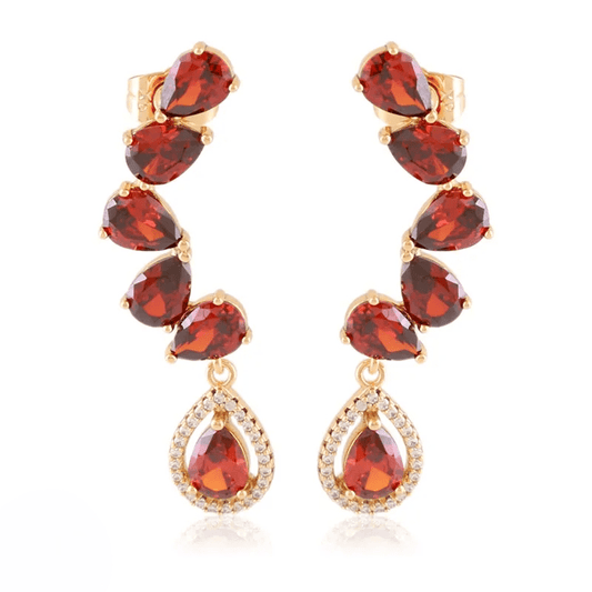 Ruby Glam – Apzeltīti svētku nagliņu auskari ar sarkaniem kristāliem - 18k - apzeltita - rotas