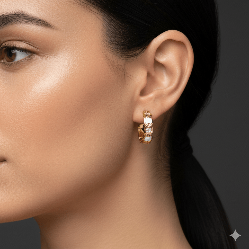 White Spark – Apzeltīti auskari ar baltu akcentu – apzeltītas rotaslietas | Tavas Rotas